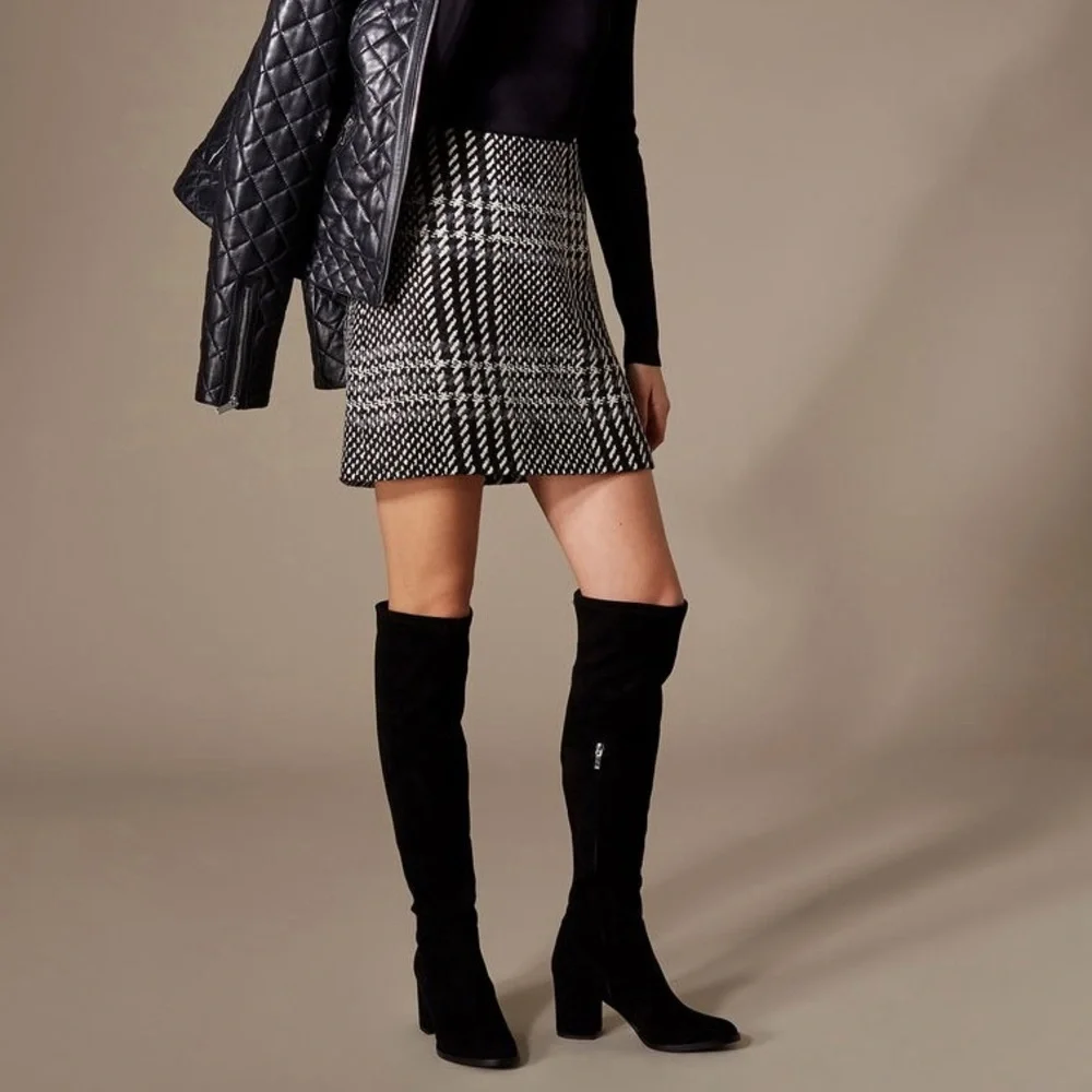Karen Millen Monochrome Plaid Mini Skirt Black & White Plaid Size 8 wool blend - Picture 12 of 17